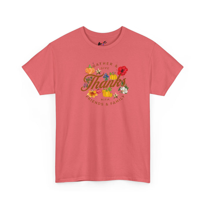 'Gather & Give Thanks with Friends & Family' Unisex Heavy Cotton Tee.