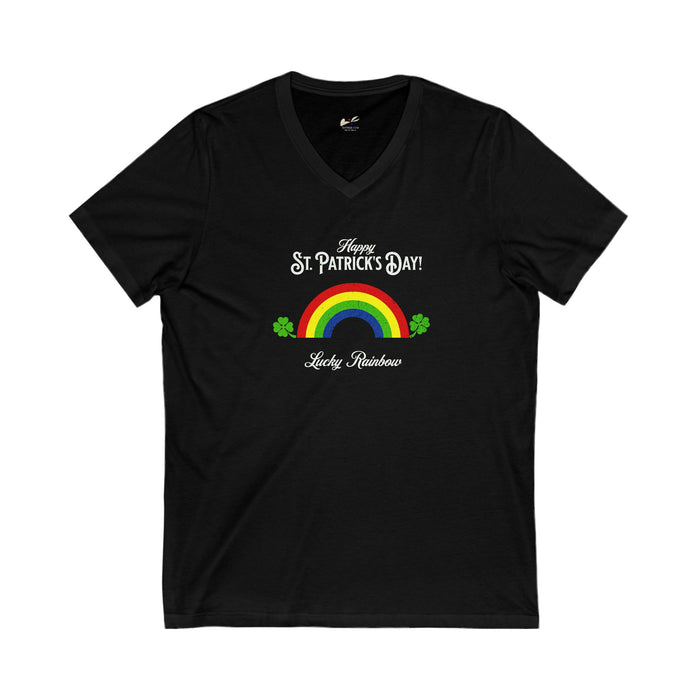 'Happy St. Patrick's Day!...Lucky Rainbow' Unisex Jersey Short Sleeve V-Neck Tee.