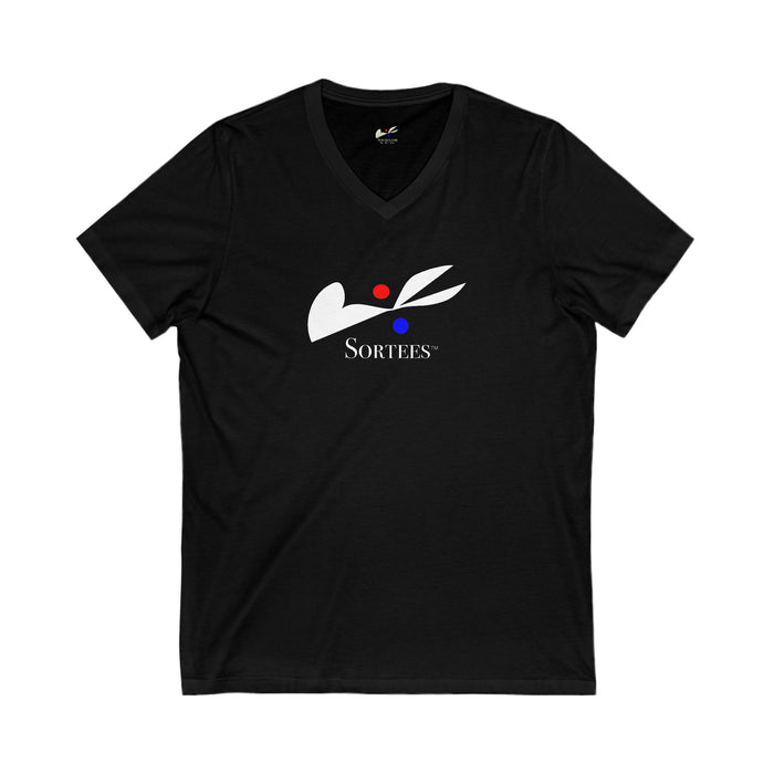 'Sortees' Unisex Jersey Short Sleeve V-Neck Tee. (white version)