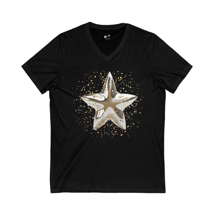 Christmas Star Image Unisex Jersey Short Sleeve V-Neck Tee.