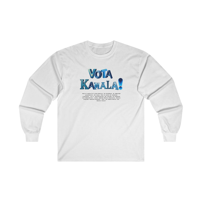 'Vota Kamala! Vota en contra de La Gran Mentira, de dictaduras, de immunidad presidencial, del acoso, Vota en contra de conductas criminales...' Unisex Ultra Cotton Long Sleeve Tee