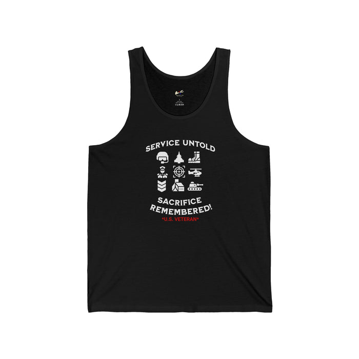 'Service Untold, Sacrifice Remembered! -U.S. Veteran.-' Unisex Jersey Tank.