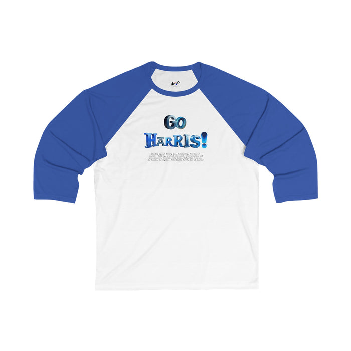 'Go Harris! Stanp Up Against The Big Lie, dictatorship, Presidential immunity, bullying, criminal misconduct...' Unisex 3\4 Sleeve Baseball Tee.