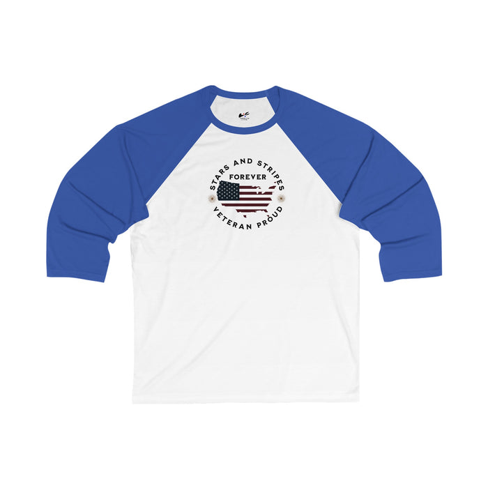 'Stars and Stripes Forever -Veteran Proud-'. Unisex 3\4 Sleeve Baseball Tee.