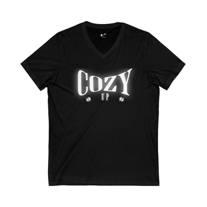 'Cozy Up' Unisex Jersey Short Sleeve V-Neck Tee.