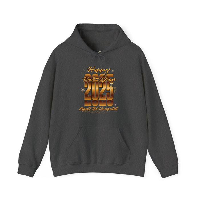 'Happy New Year 2025, Expect the Unexpected' Unisex Heavy Blend™ Hooded Sweatshirt.
