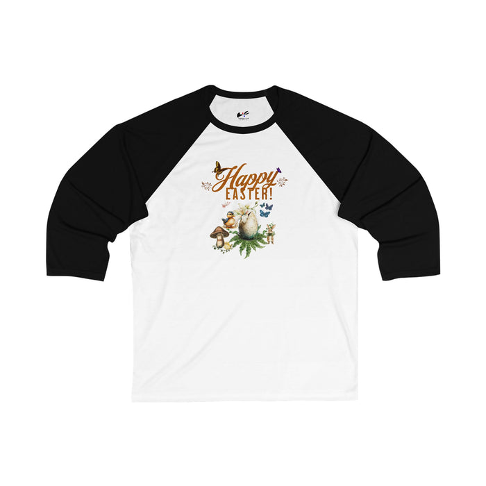 'Happy Easter' Unisex 3\4 Sleeve Baseball Tee.