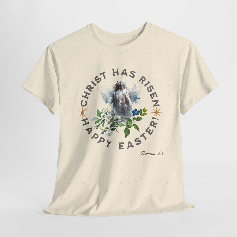 ' "Christ has Risen..." Happy Easter!' Romans 6:9 Unisex Cotton Tee.