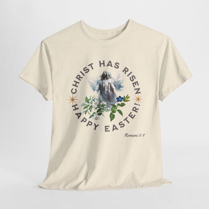 ' "Christ has Risen..." Happy Easter!' Romans 6:9 Unisex Cotton Tee.