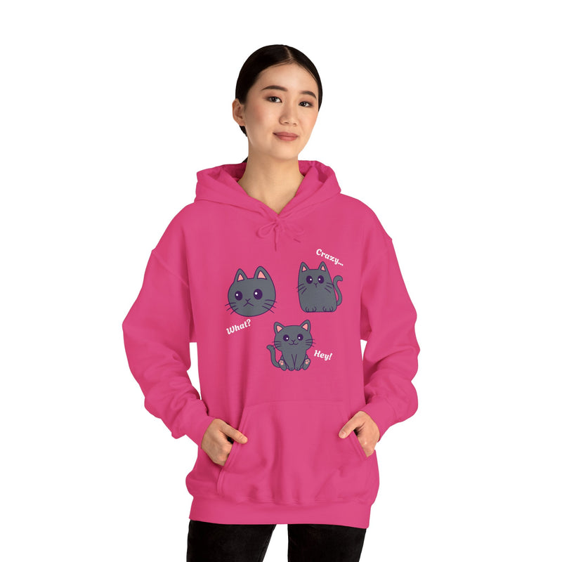 'Cat Hoodie, What?, Crazy..., Hey!'Unisex Heavy Blend™ Hooded Sweatshirt.