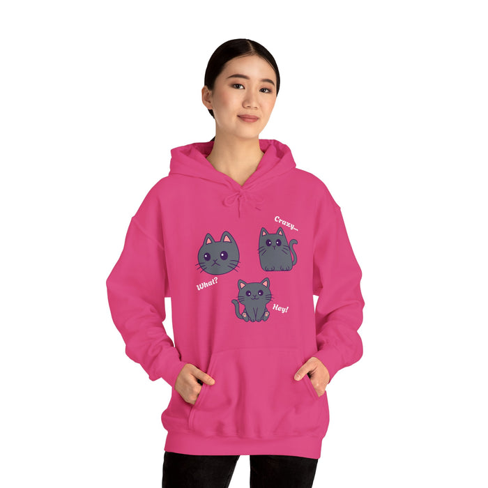 'Cat Hoodie, What?, Crazy..., Hey!'Unisex Heavy Blend™ Hooded Sweatshirt.