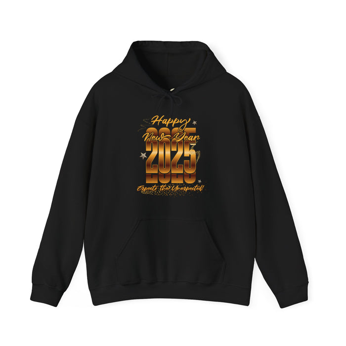 'Happy New Year 2025, Expect the Unexpected' Unisex Heavy Blend™ Hooded Sweatshirt.