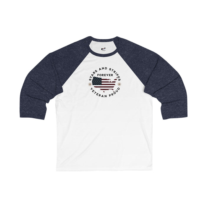 'Stars and Stripes Forever -Veteran Proud-'. Unisex 3\4 Sleeve Baseball Tee.