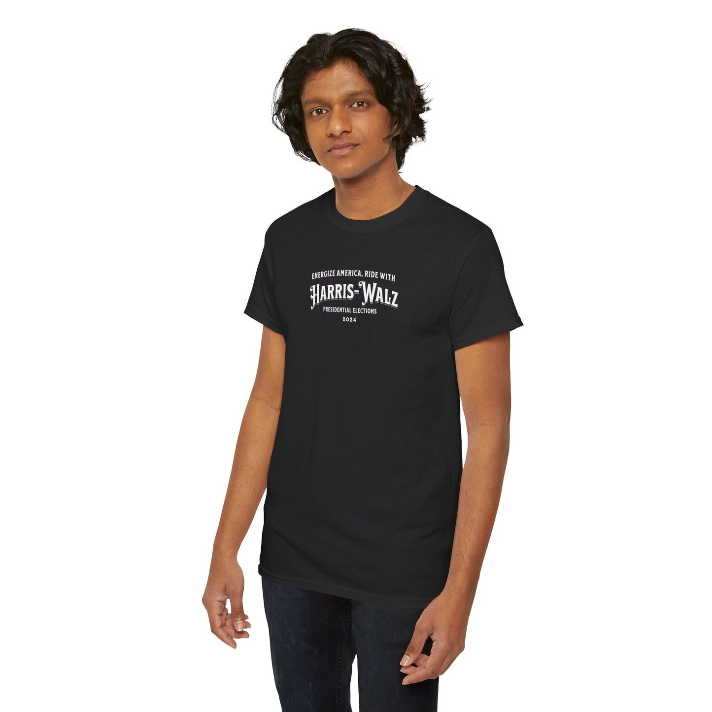 'Energize America, Ride With Harris-Walz! -Presidential Elections 2024.- ' Unisex Heavy Cotton Tee.