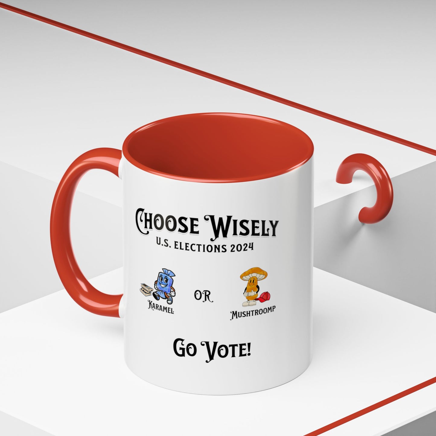 'Choose Wisely -U.S. Elections 2024- Karamel or Mushtroomp...Go Vote!' Accent Coffee Mug, 11oz