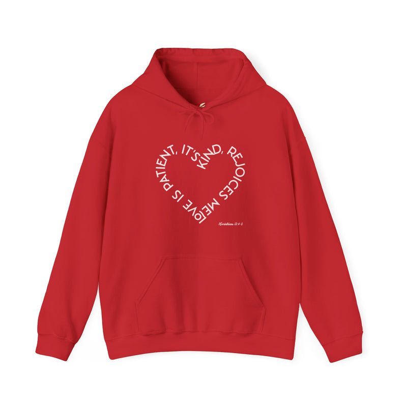 "Love is patient, it's kind, rejoices me" 1 Corinthians 13:4-8Unisex Heavy Blend™ Hooded Sweatshirt.
