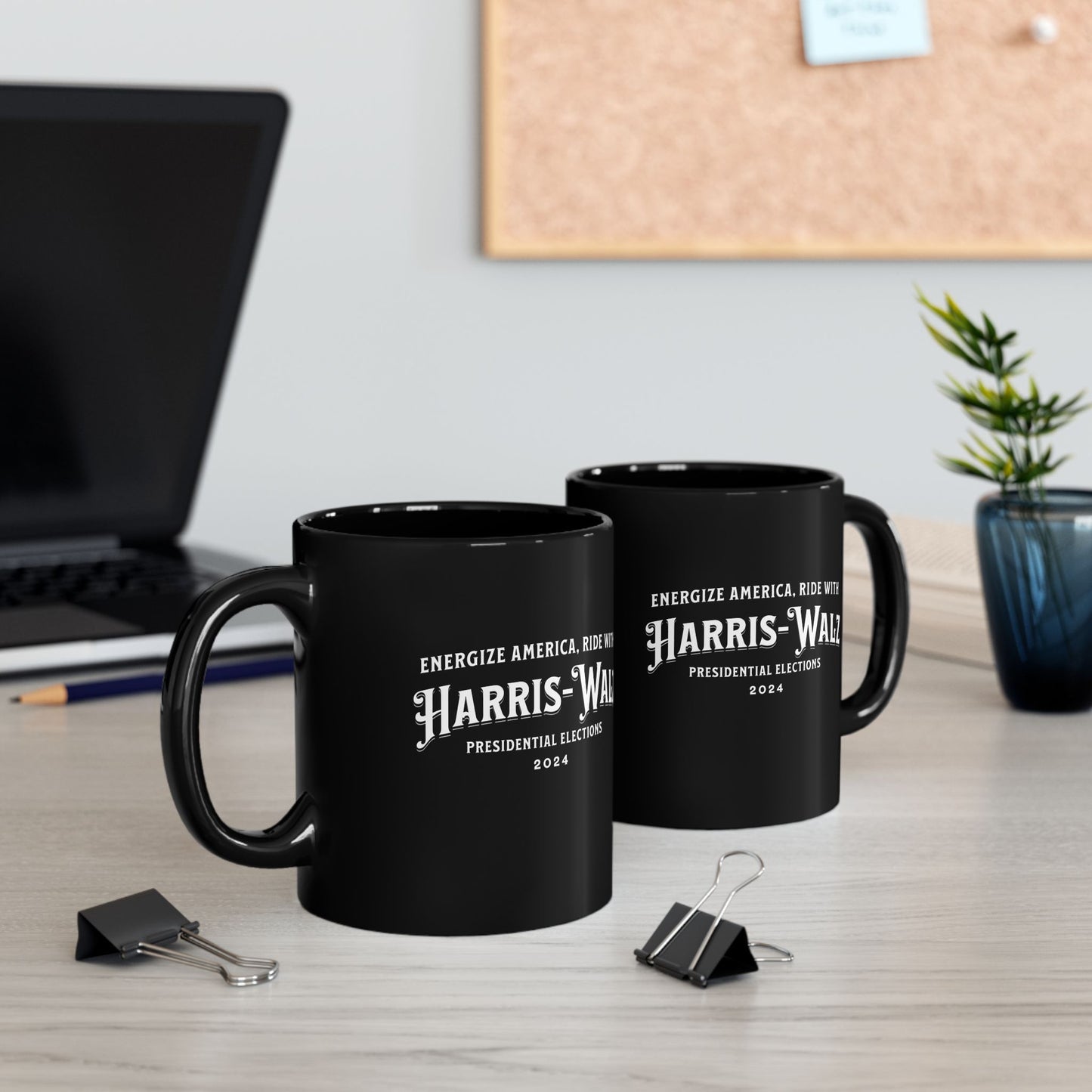 'Energize America, Ride With Harris-Walz! -Presidential Elections 2024-'. Black Ceramic Mug (11oz, 15oz).