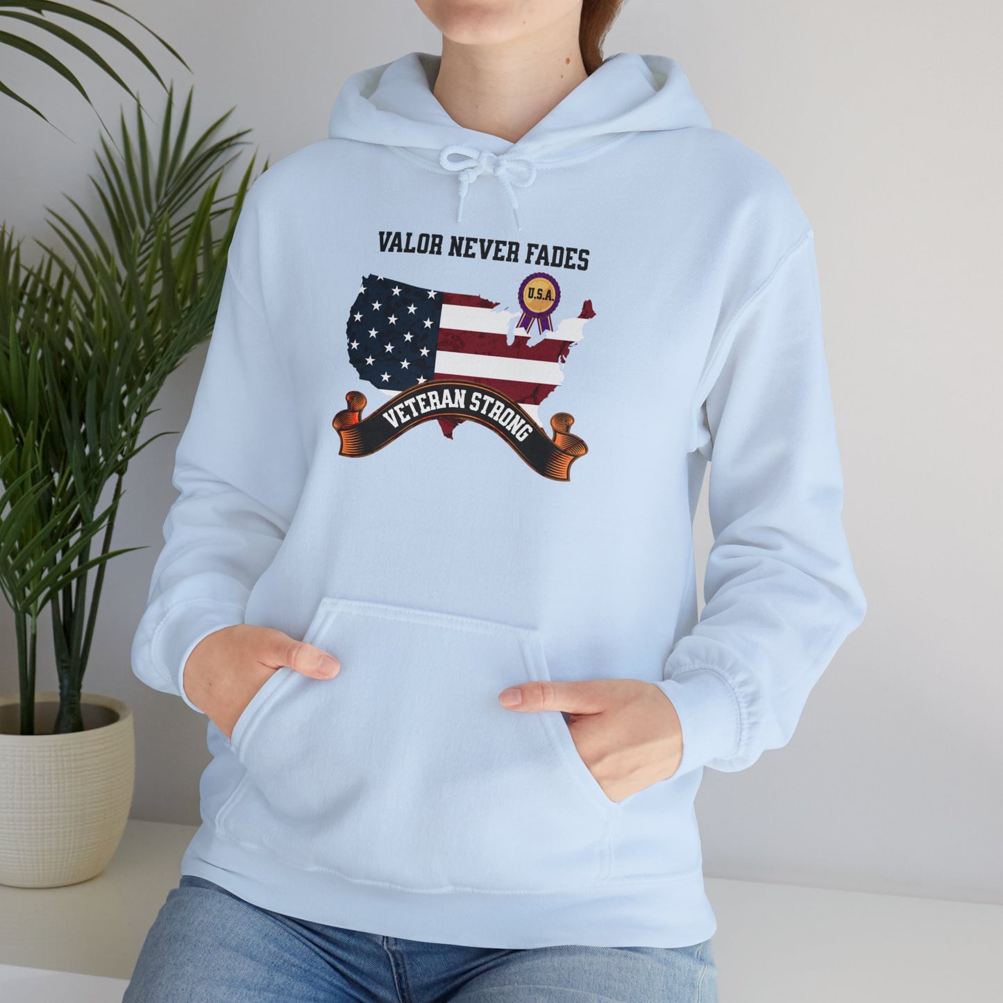 'Valor Never Fades, Veteran Strong' Unisex Heavy Blend™ Hooded Sweatshirt.