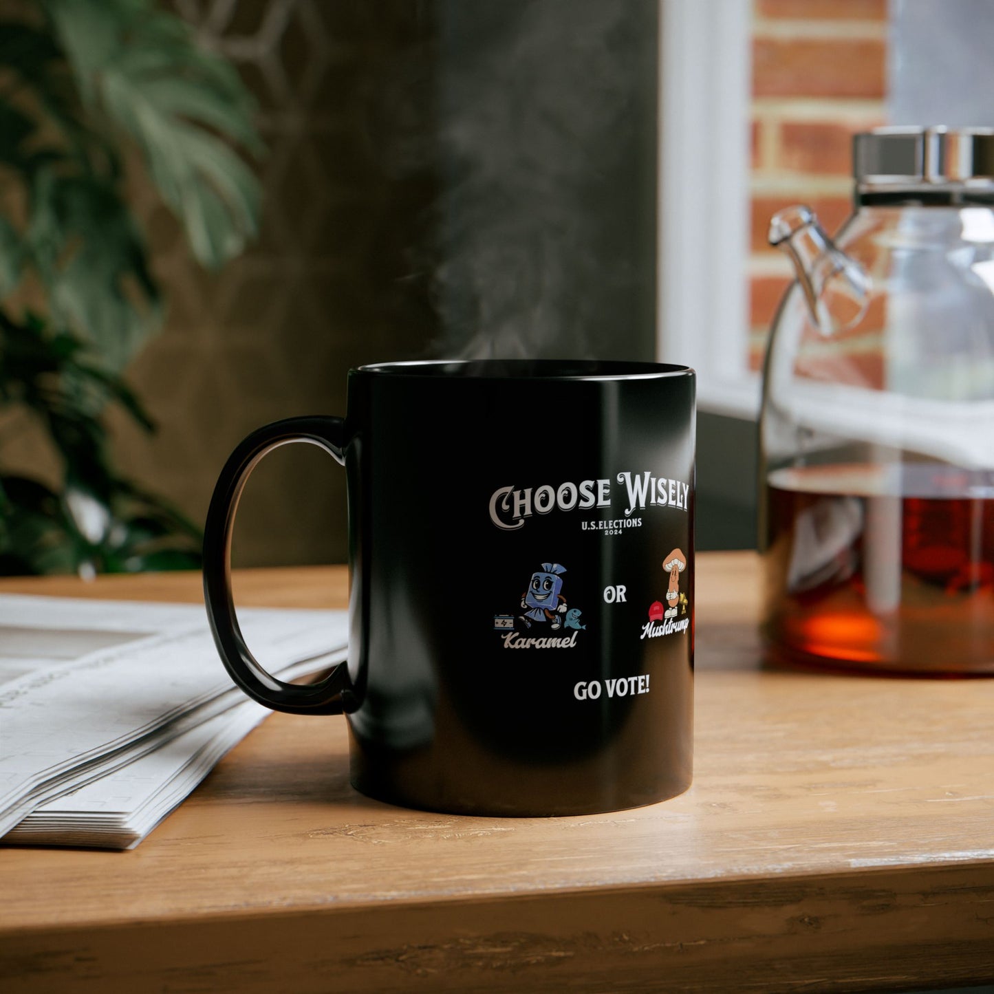 'Choose Wisely -U.S. Elections 2024-  Karamel or Mushtrump...Go Vote!' 11oz Black Ceramic Mug