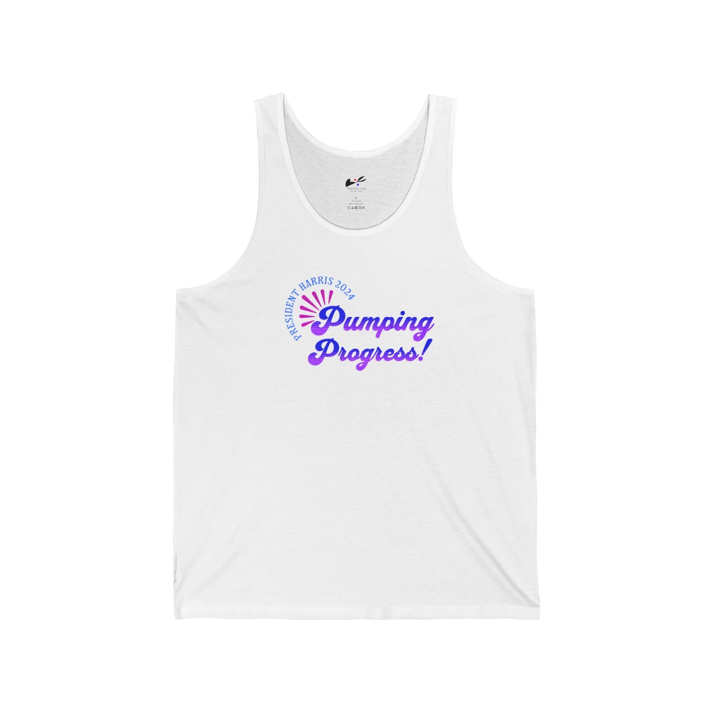 'President Harris 2024. Pumping Progress!' Unisex Jersey Tank.