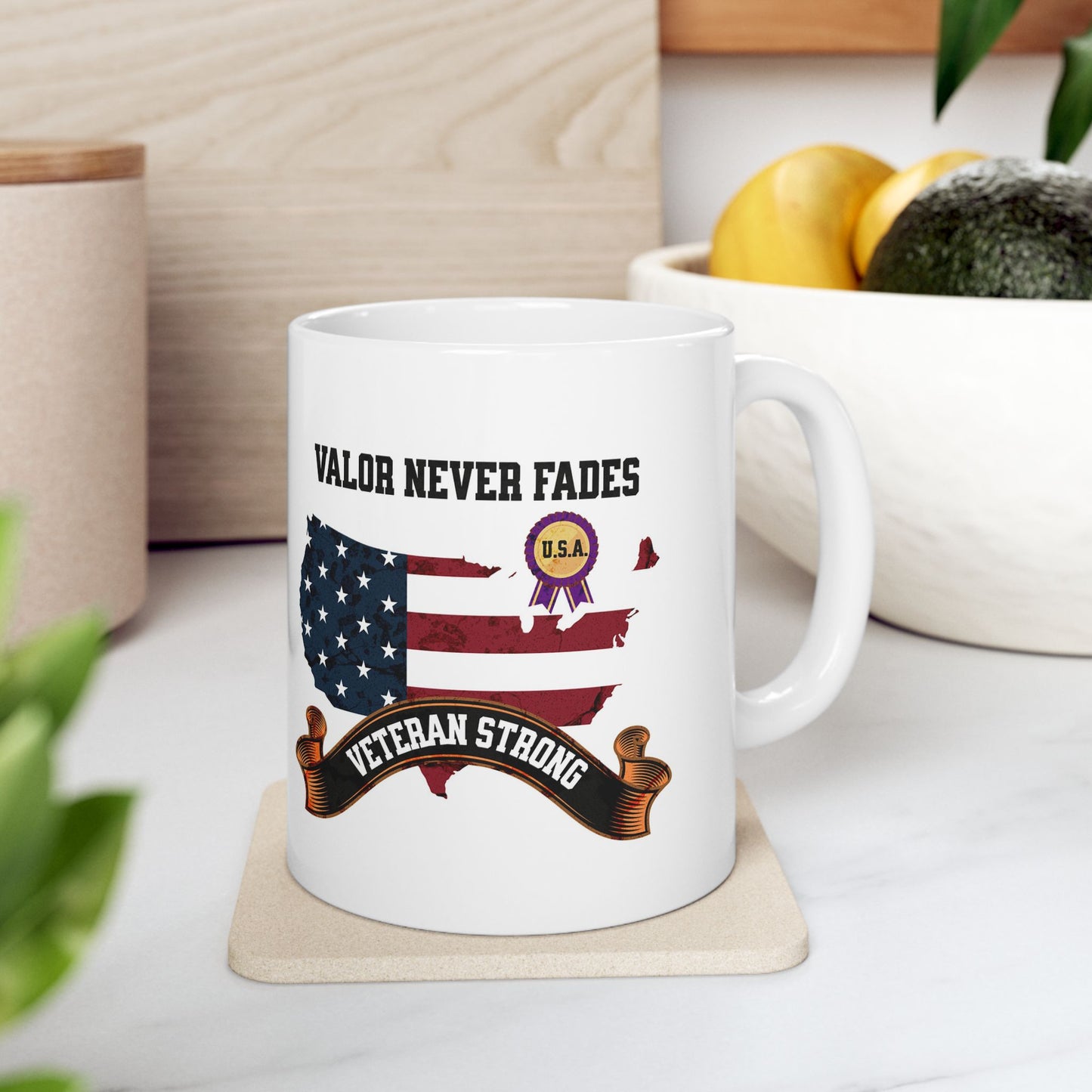 'Valor Never Fades...Veteran Strong' White Ceramic Mug 11oz