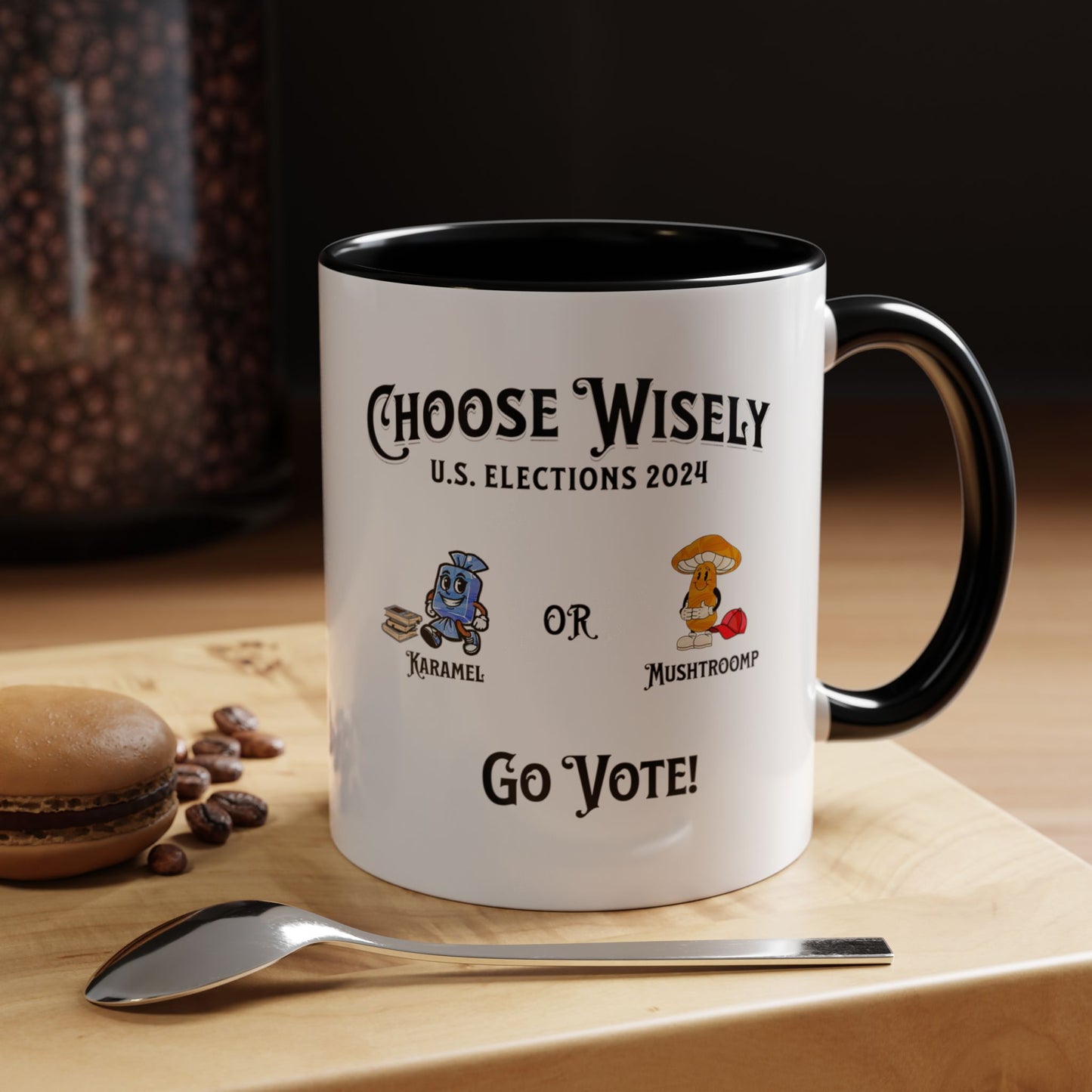 'Choose Wisely -U.S. Elections 2024- Karamel or Mushtroomp...Go Vote!' Accent Coffee Mug, 11oz