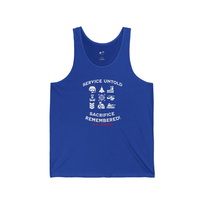 'Service Untold, Sacrifice Remembered! -U.S. Veteran.-' Unisex Jersey Tank.