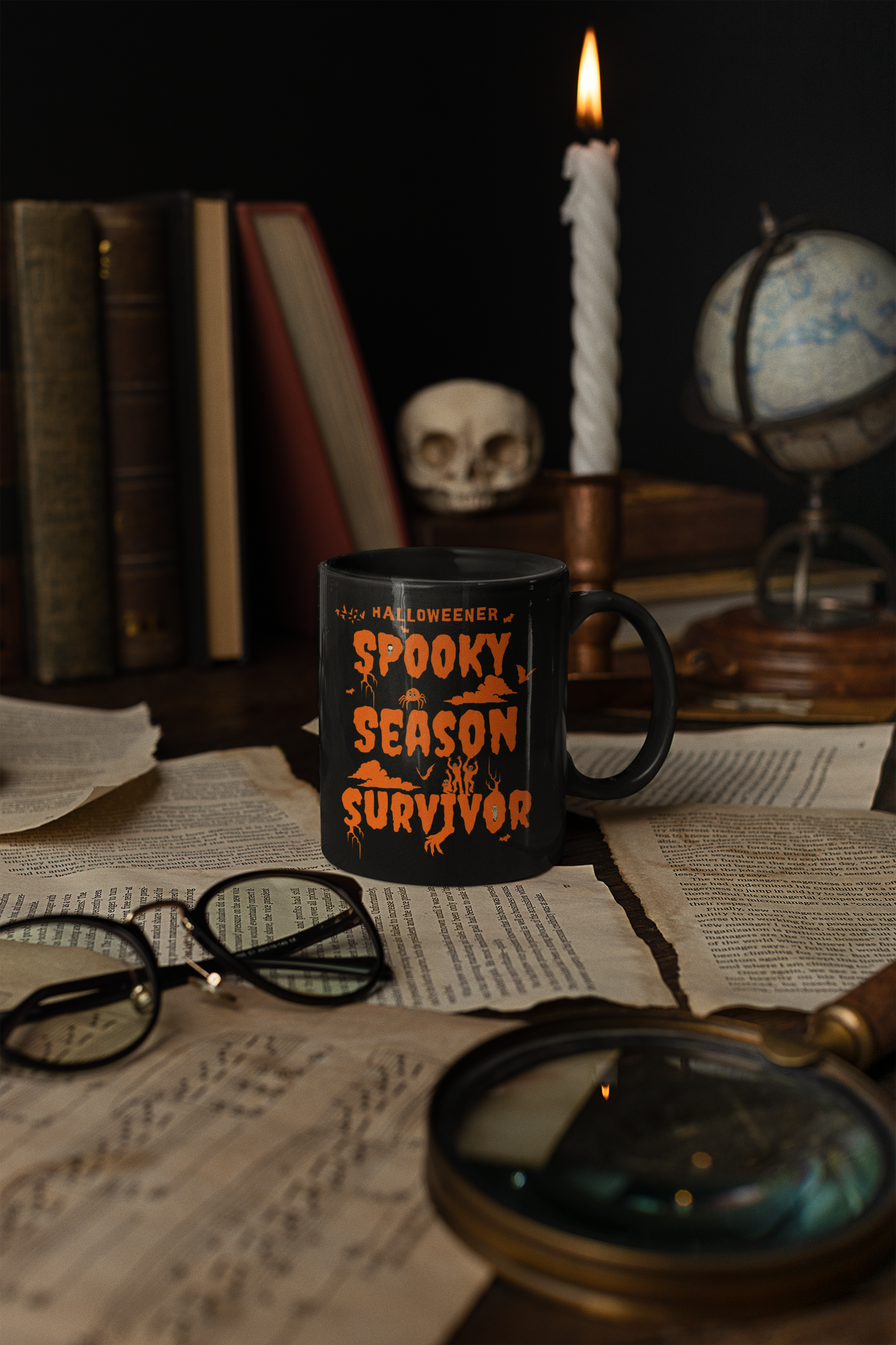 'Halloweener- Spooky Season Survivor' Black Mug. (15oz)