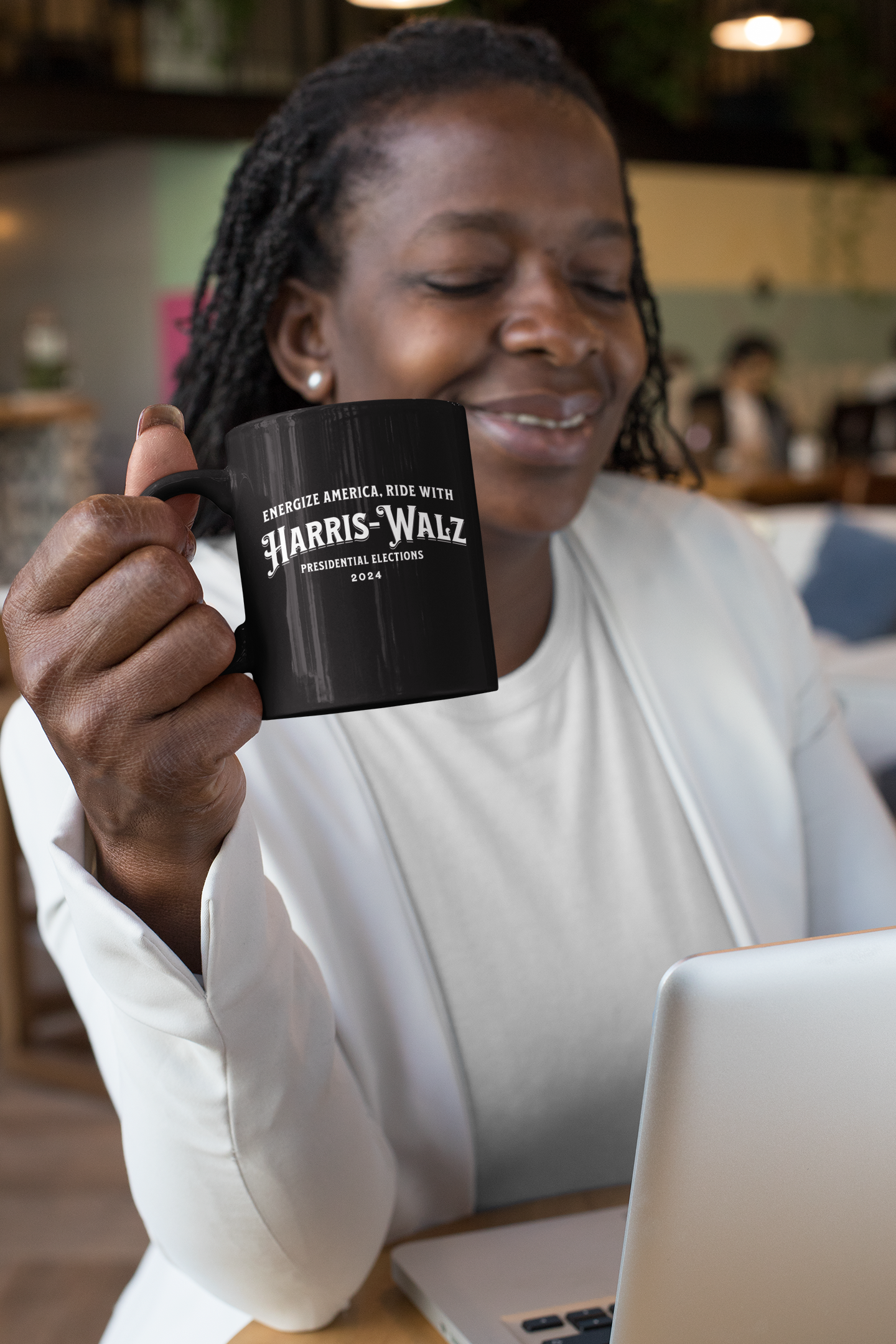 'Energize America, Ride With Harris-Walz! -Presidential Elections 2024-'. Black Ceramic Mug (11oz, 15oz).