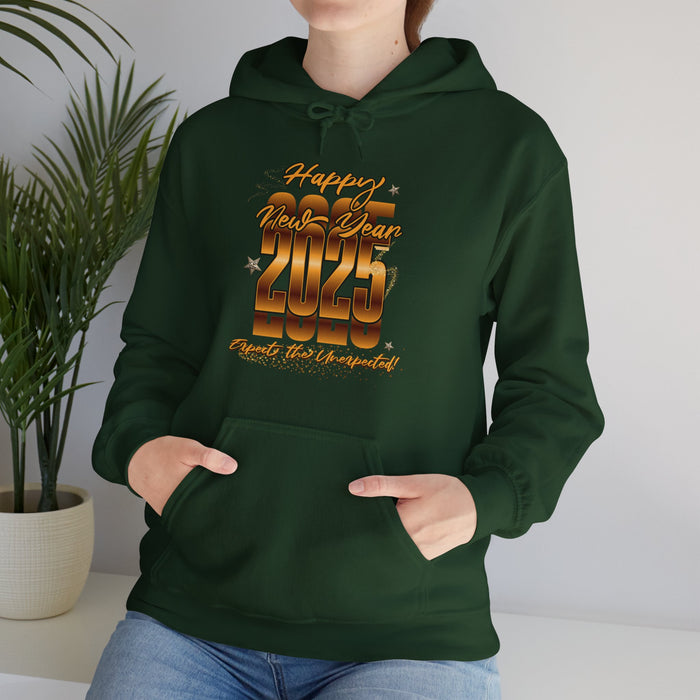 'Happy New Year 2025, Expect the Unexpected' Unisex Heavy Blend™ Hooded Sweatshirt.