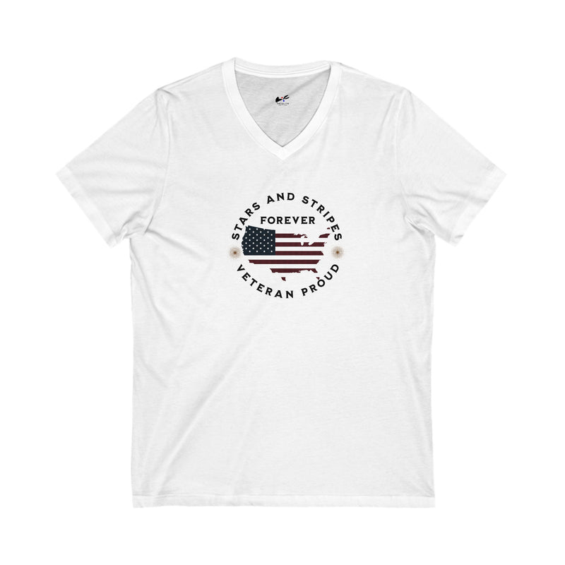 'Stars and Stripes Forever  -Veteran Proud-'. Unisex Jersey Short Sleeve V-Neck Tee.