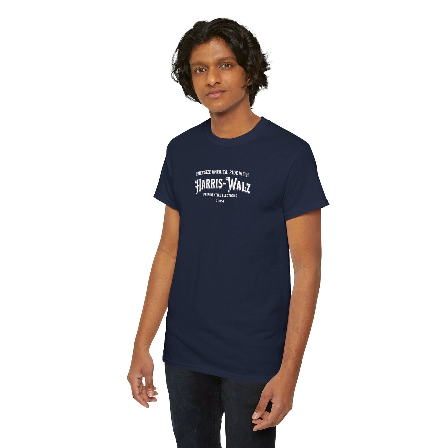 'Energize America, Ride With Harris-Walz! -Presidential Elections 2024.- ' Unisex Heavy Cotton Tee.