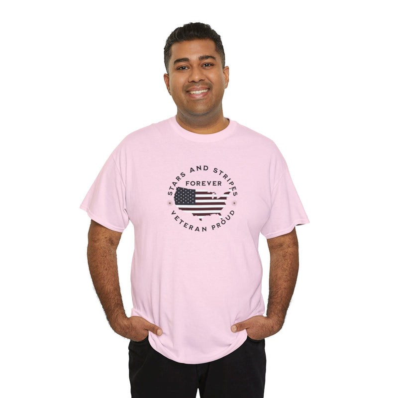 ' Stars and Stripes Forever -Veteran Proud-'. Unisex Heavy Cotton Tee.