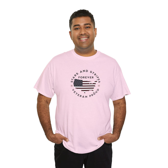 ' Stars and Stripes Forever -Veteran Proud-'. Unisex Heavy Cotton Tee.