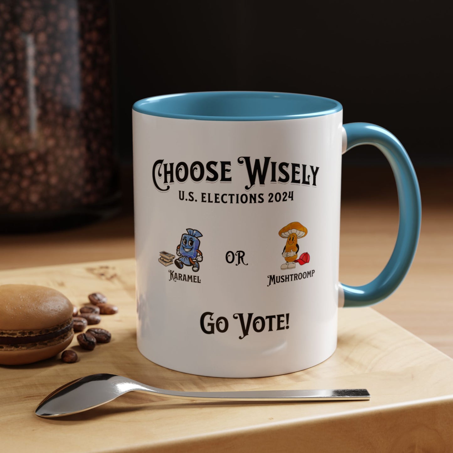 'Choose Wisely -U.S. Elections 2024- Karamel or Mushtroomp...Go Vote!' Accent Coffee Mug, 11oz