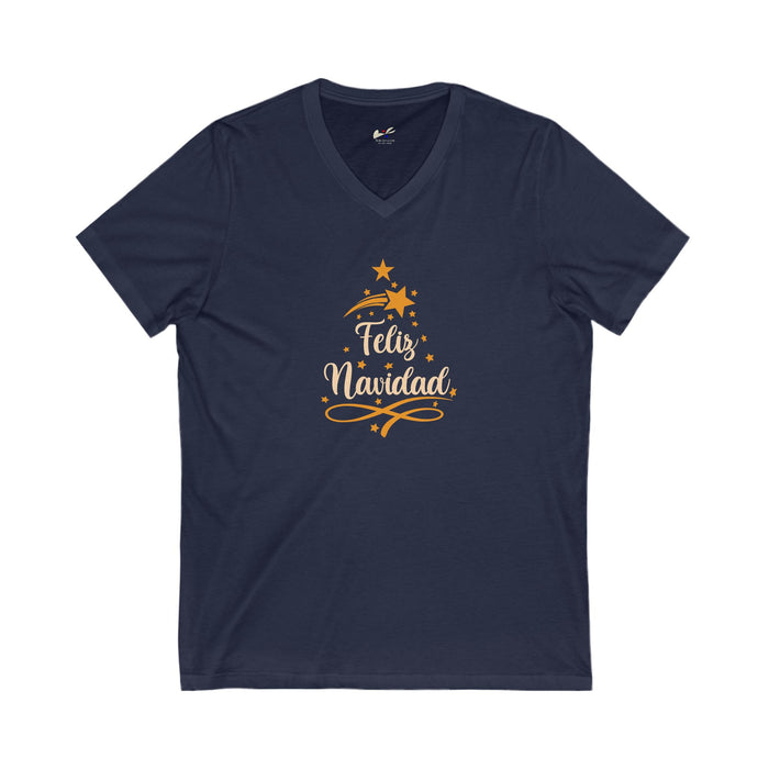 'Feliz Navidad' Unisex Jersey Short Sleeve V-Neck Tee.