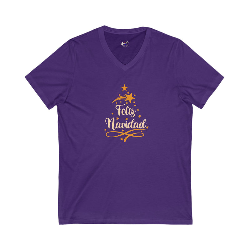 'Feliz Navidad' Unisex Jersey Short Sleeve V-Neck Tee.