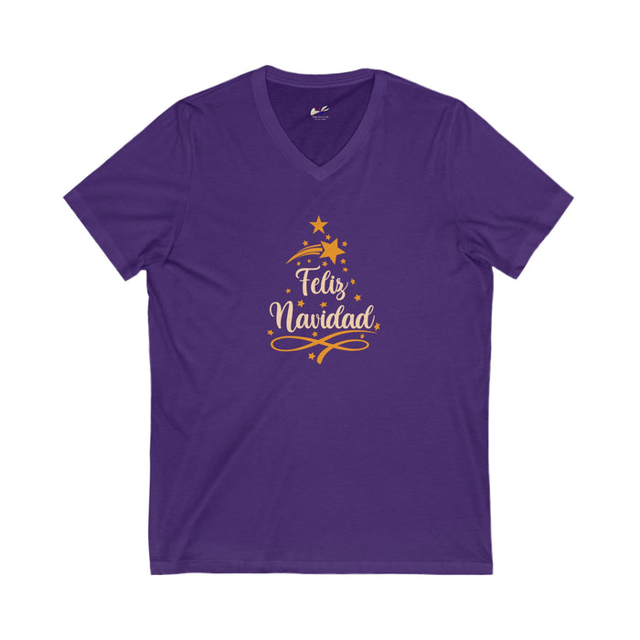 'Feliz Navidad' Unisex Jersey Short Sleeve V-Neck Tee.