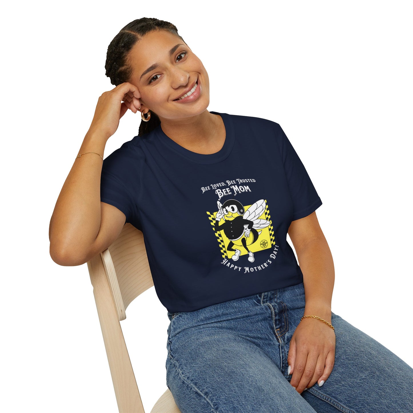 'Bee Loved, Bee Trusted, Bee Mom...Happy Mother's Day!' Unisex Softstyle T-Shirt.