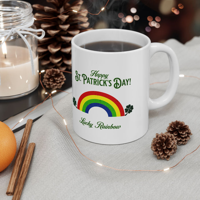 'Happy St. Patrick's Day...Lucky Rainbow' White Ceramic Mug 11oz.