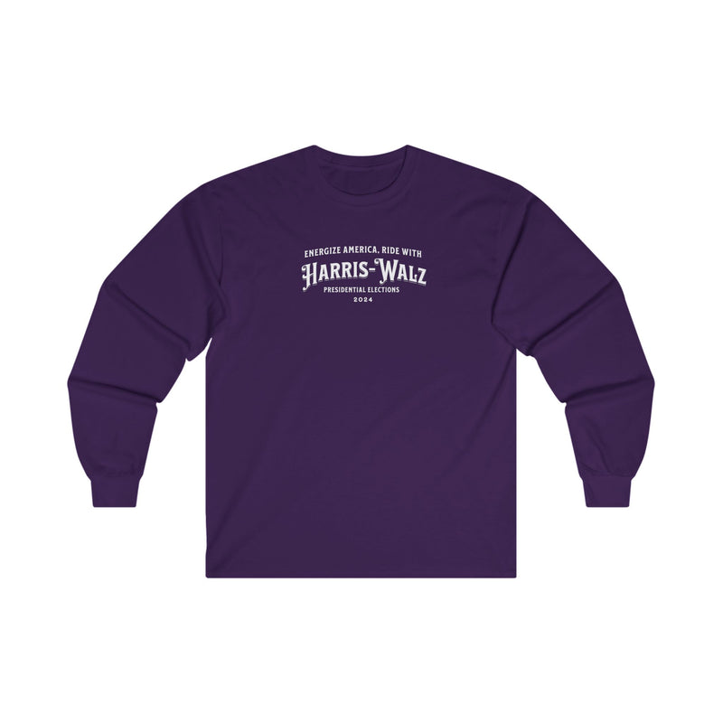 'Energize America, Ride with Harris-Walz! -Presidential Elections 2024-' Unisex Ultra Cotton Long Sleeve Tee.