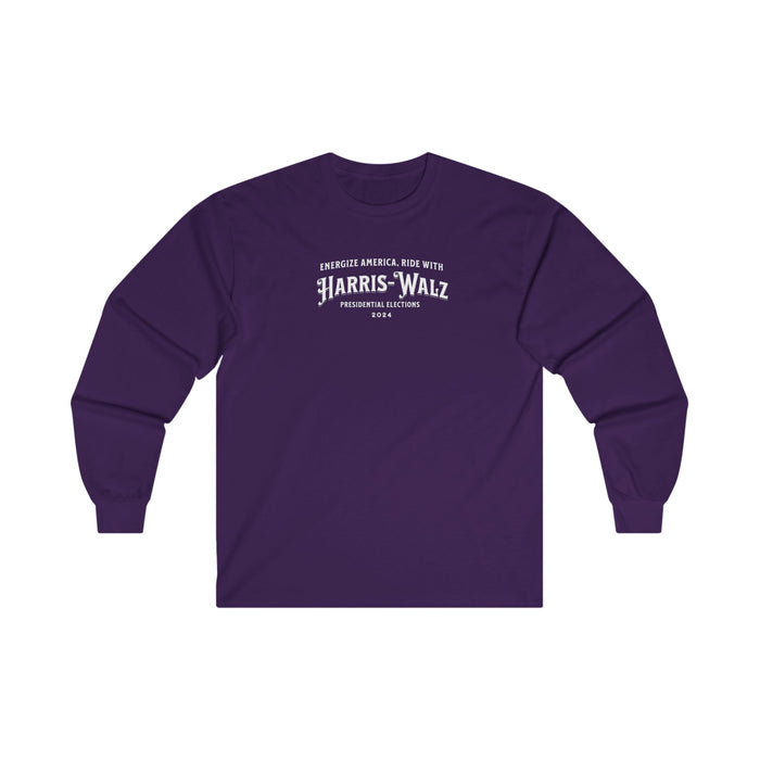 'Energize America, Ride with Harris-Walz! -Presidential Elections 2024-' Unisex Ultra Cotton Long Sleeve Tee.