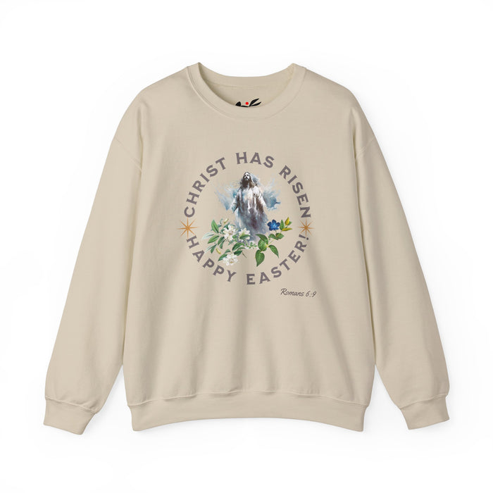 ' "Christ has Risen" Happy Easter!' Romans 6:9 Easter Themed Unisex Crewneck Sweatshirt -