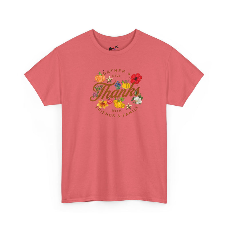 'Gather & Give Thanks with Friends & Family' Unisex Heavy Cotton Tee.