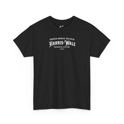 'Energize America, Ride With Harris-Walz! -Presidential Elections 2024.- ' Unisex Heavy Cotton Tee.