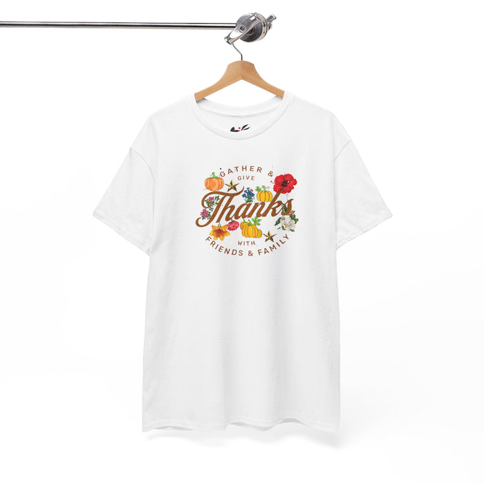 'Gather & Give Thanks with Friends & Family' Unisex Heavy Cotton Tee.