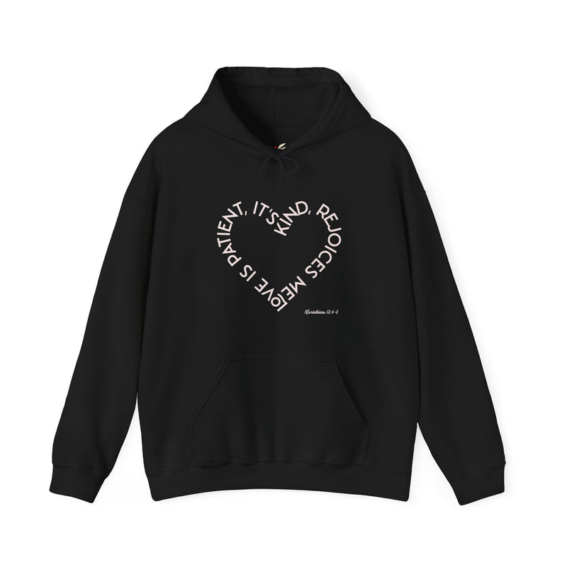 "Love is patient, it's kind, rejoices me" 1 Corinthians 13:4-8Unisex Heavy Blend™ Hooded Sweatshirt.
