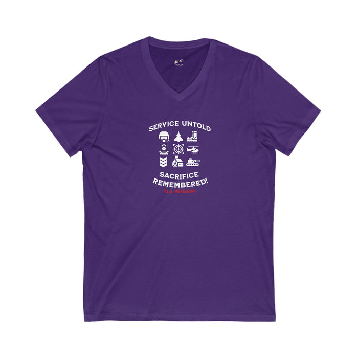 'Service Untold, Sacrifice Remembered! -U.S. Veteran-.' Unisex Jersey Short Sleeve V-Neck Tee.