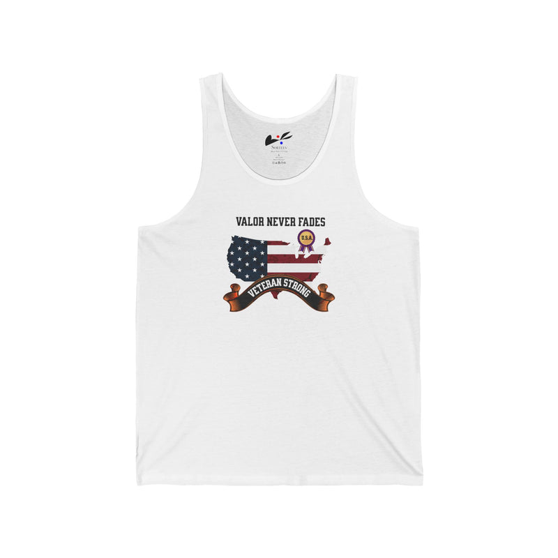 'Valor Never Fades, Veteran Strong' Unisex Jersey Tank.