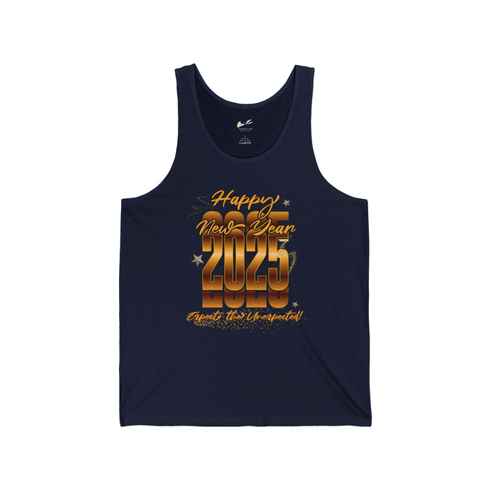 'Happy New Year 2025, Expect The Unexpected' Unisex Jersey Tank.
